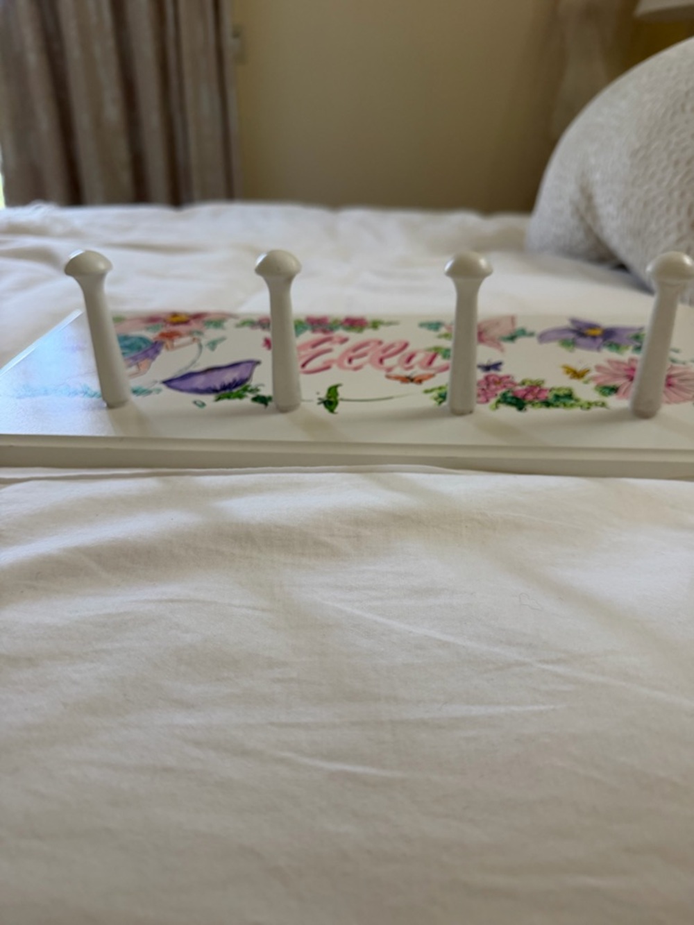 Personalized 'Ella' Floral Fairy Wall Hook Rack - White and Pink - Picture 5 of 5